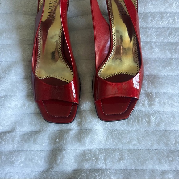 Franco Sarto Italian Womens US8.5 Bright Red Peep-Toe Slingback Wedges - Picture 3 of 6